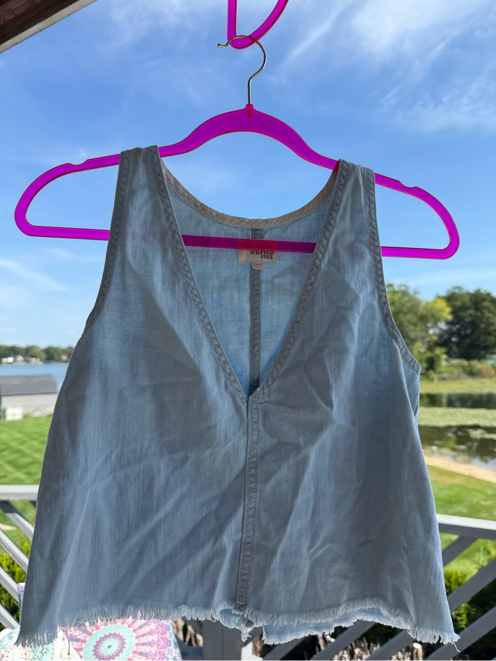 Sleeveless Light Blue cotton Denim Tank top 
  size XXXS pre-owned with free gif